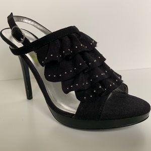 Ruffle Studded Black Heels